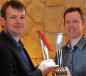 Jan (left) and Justus Liebenberg, winners of the Professional category with their L.E.T Light Emitting Trunking design.